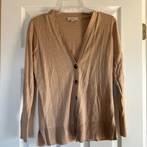 LOFT Camel V-Neck Button Cardigan